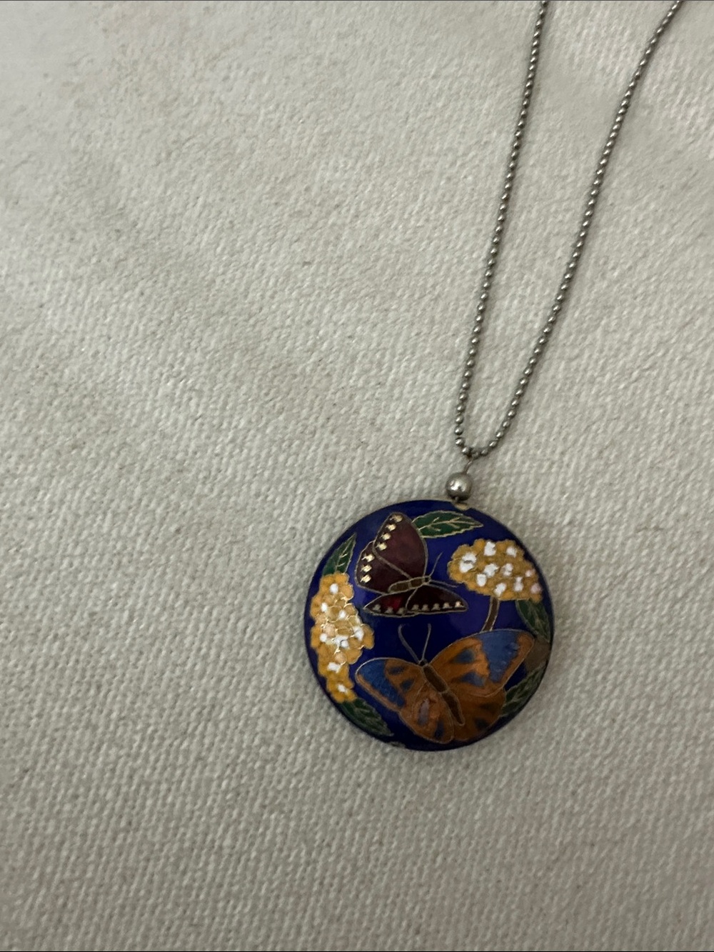 Butterfly Cloisonné Pendant Necklace in Blue and Gold